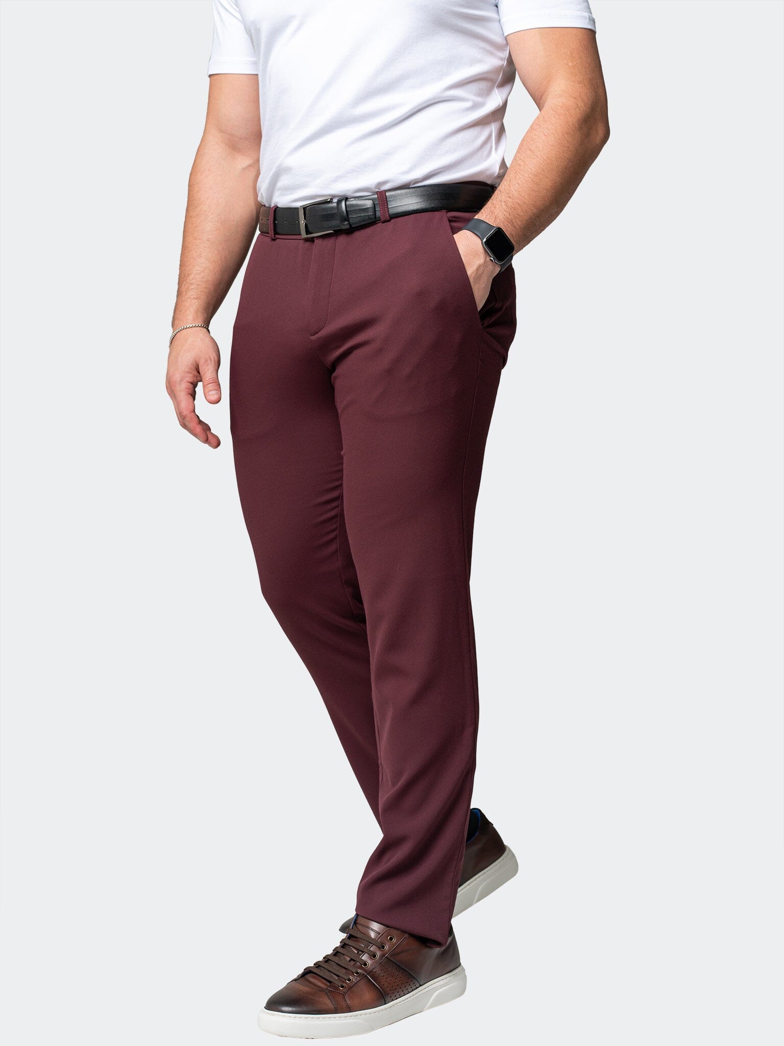 Stretch Solid Burgundy Pants