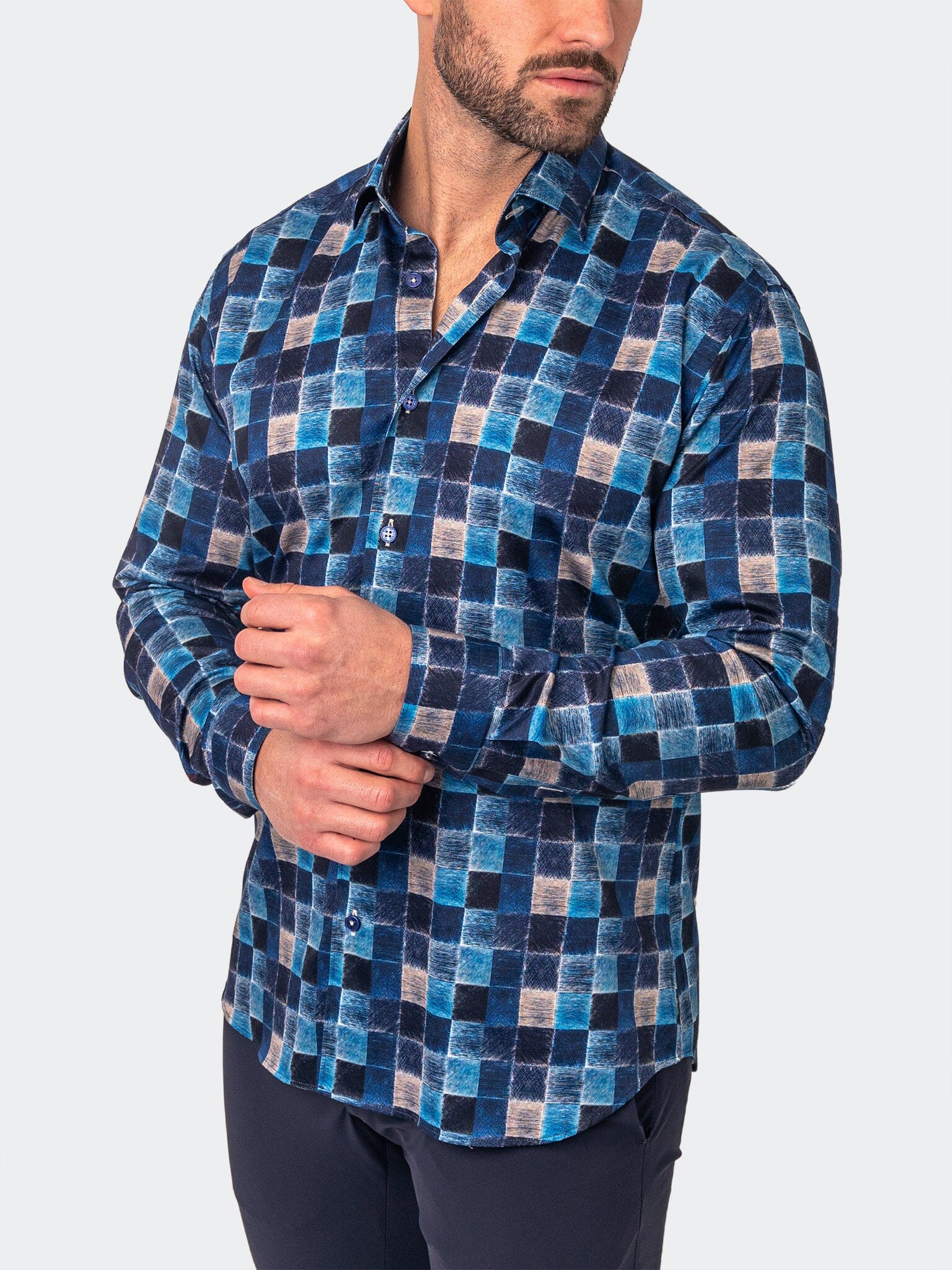 Faded Squares Blue Dress Shirt