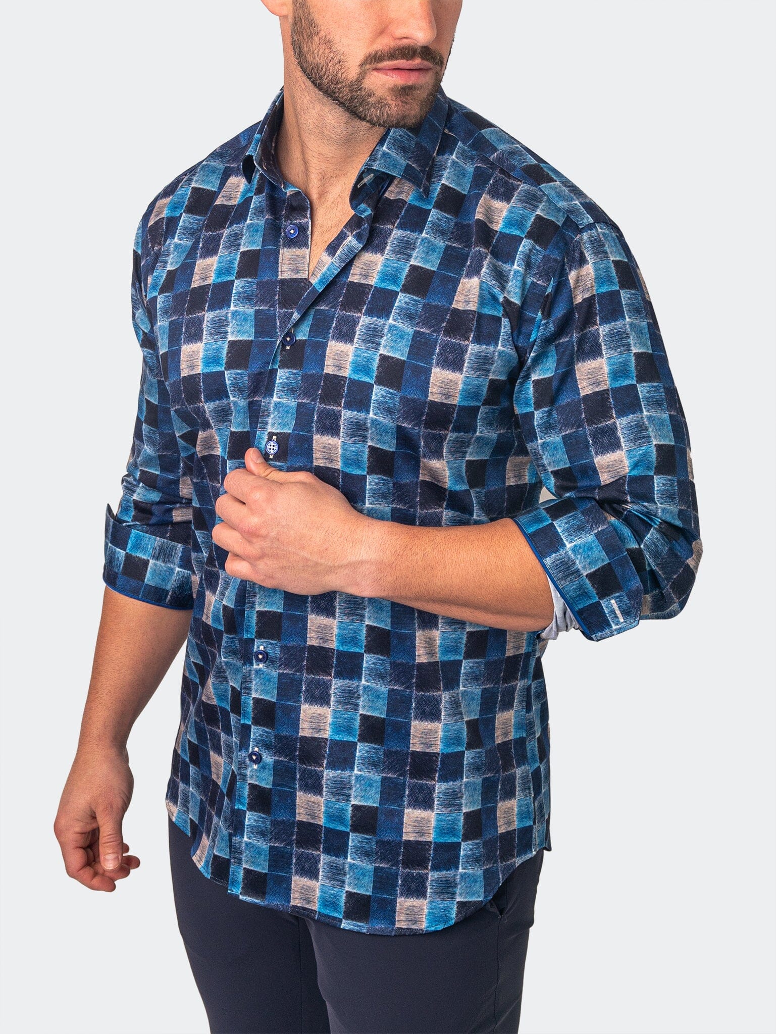 Faded Squares Blue Dress Shirt