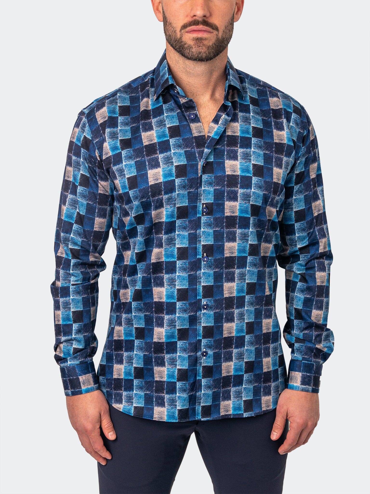 Faded Squares Blue Dress Shirt