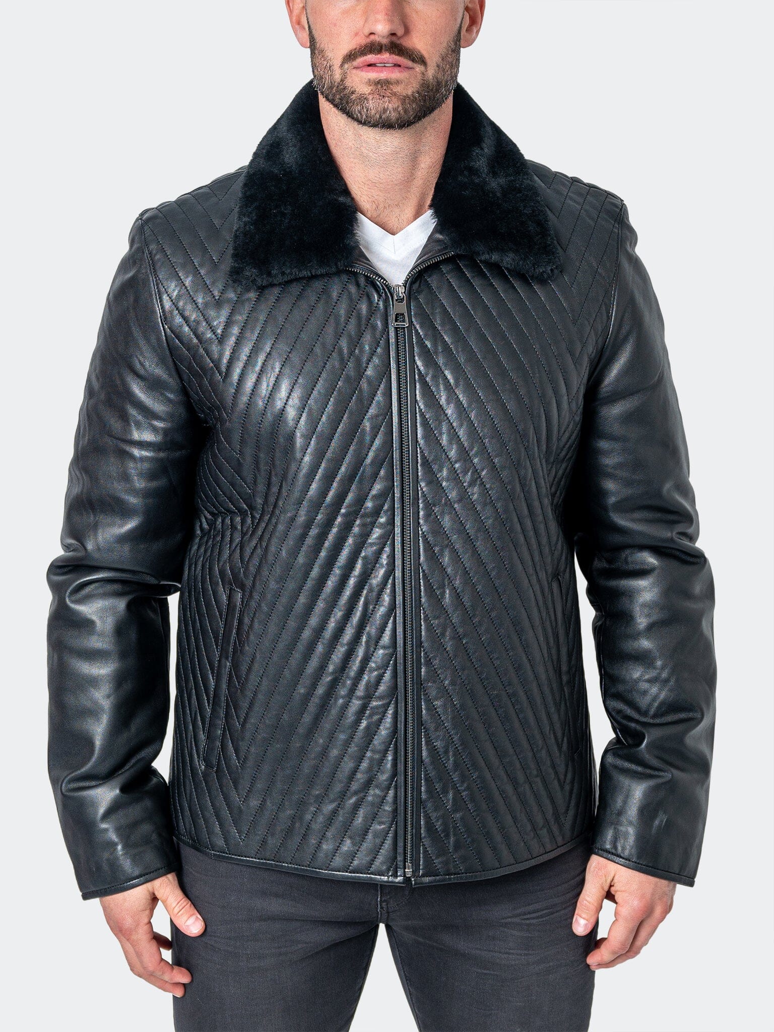 Chevron Black Leather Jacket