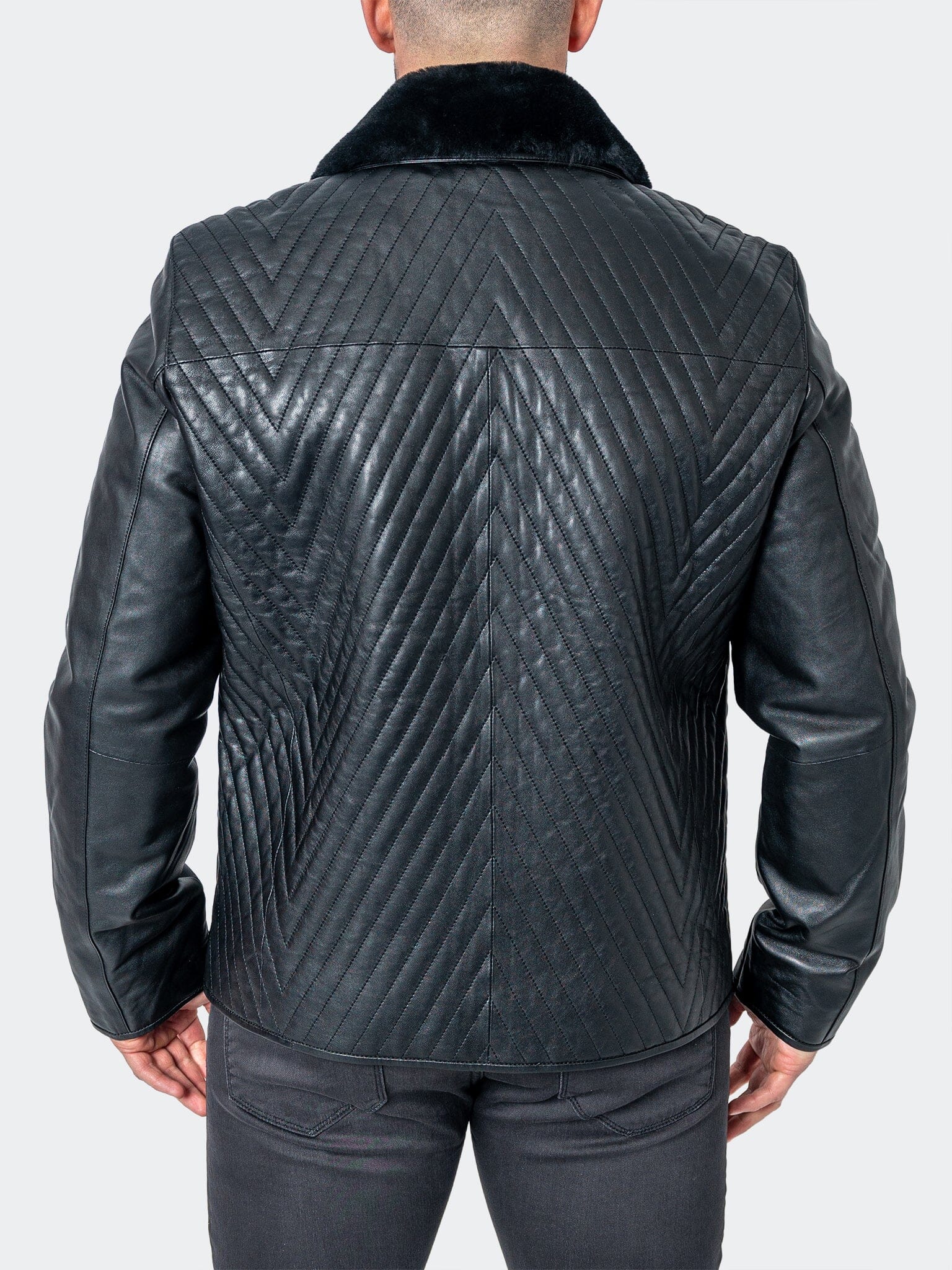 Chevron Black Leather Jacket