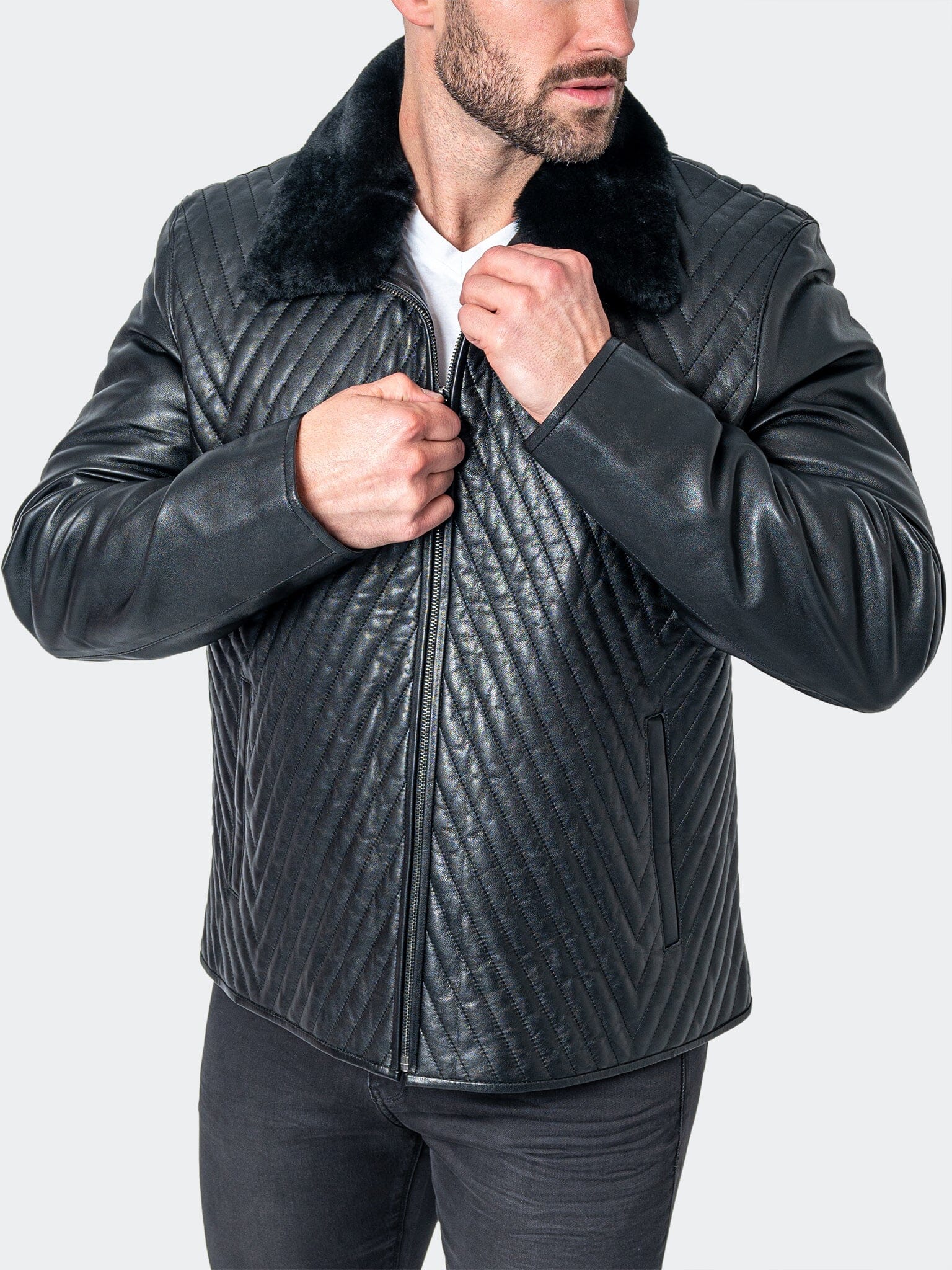 Chevron Black Leather Jacket
