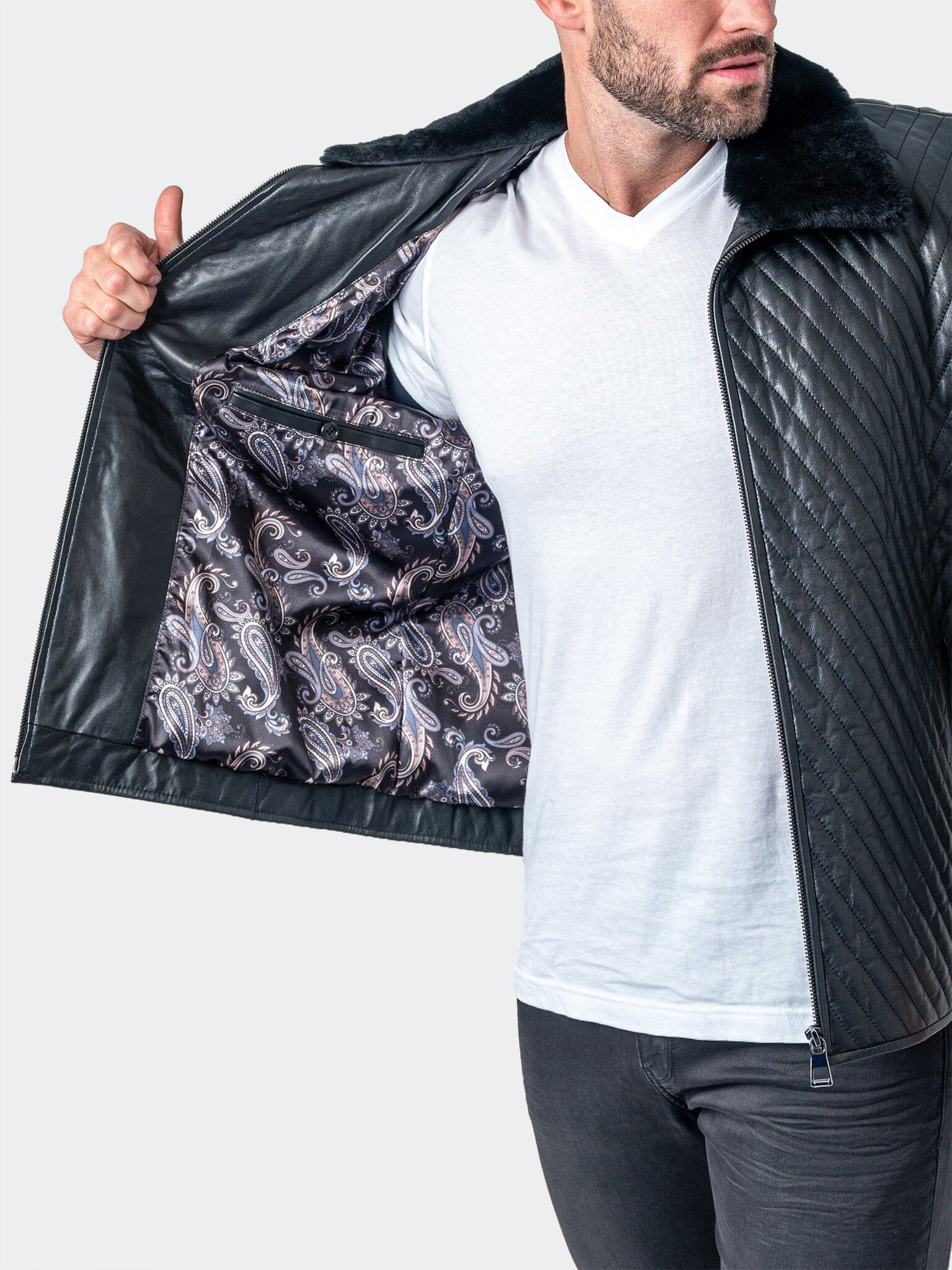 Chevron Black Leather Jacket