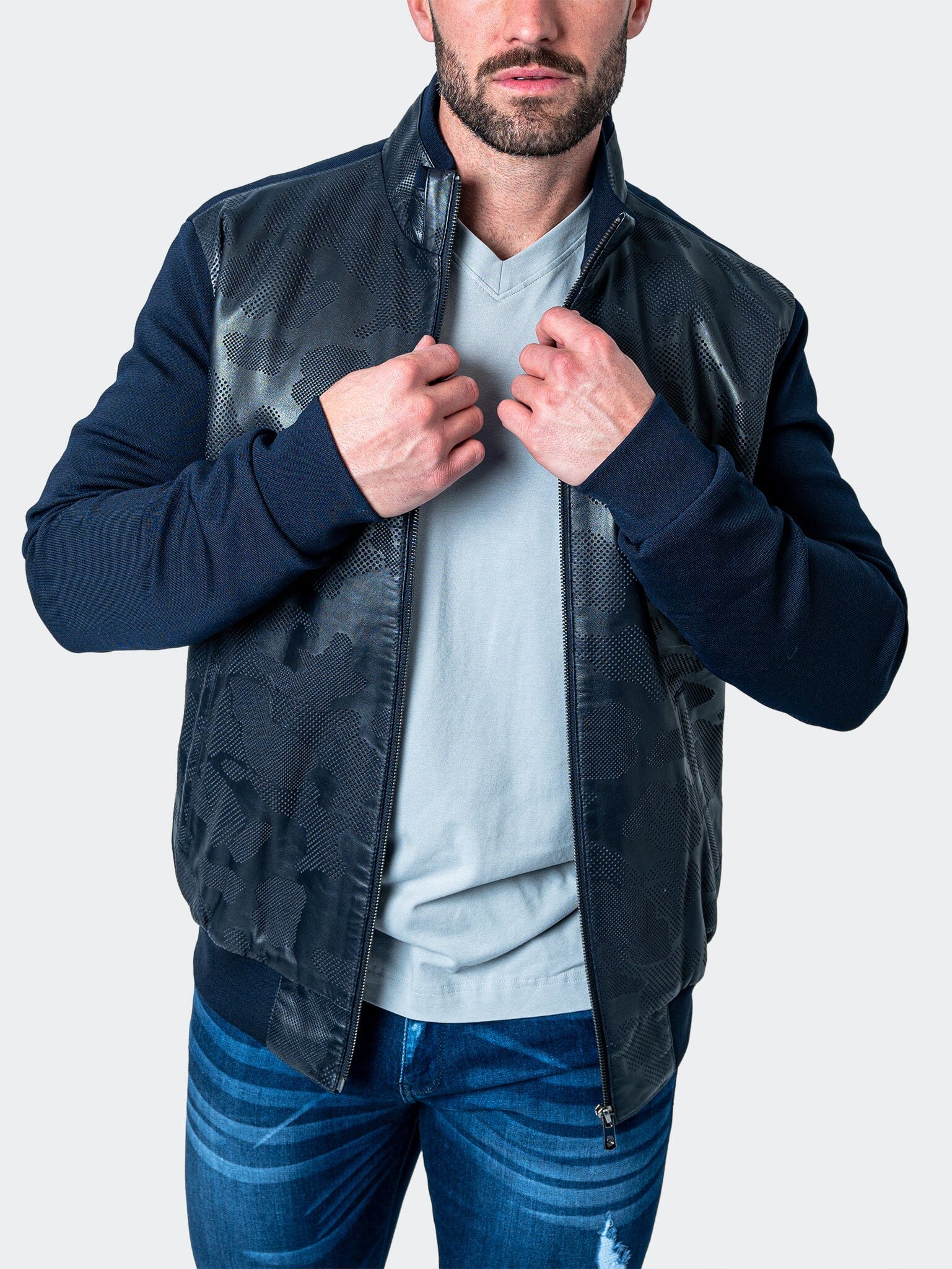 Leather Map Blue Jacket