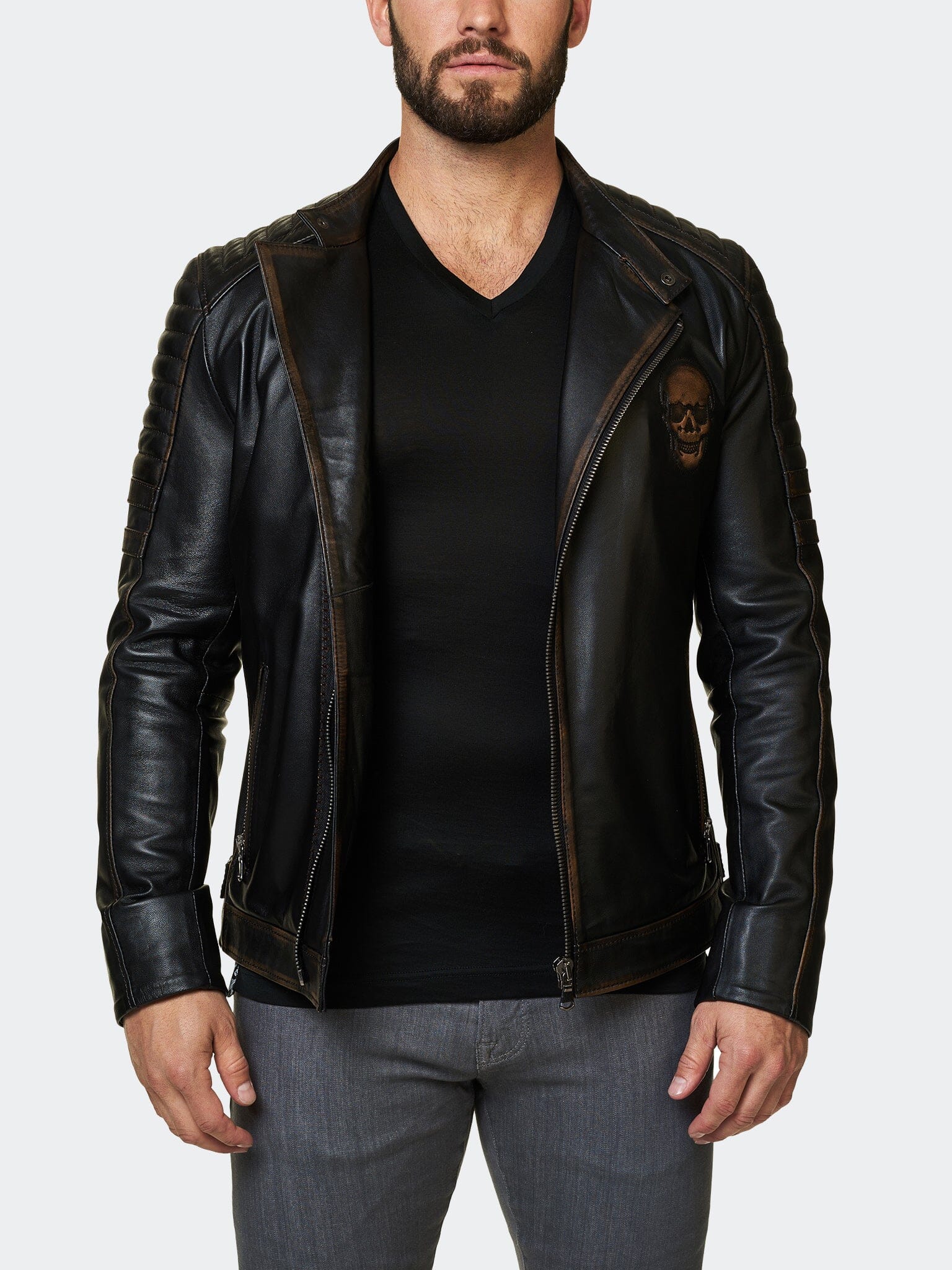 Perm Leather Skull Burn Brown