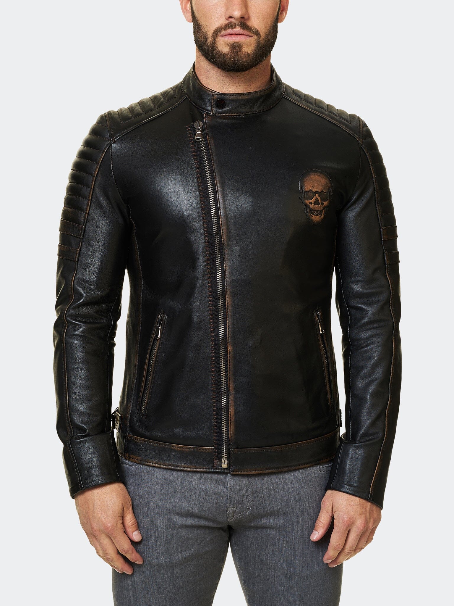Perm Leather Skull Burn Brown