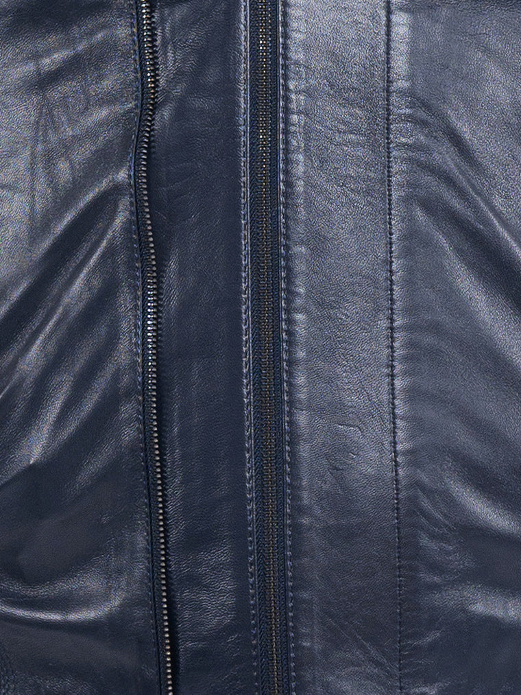 Leather Double Zip Navy