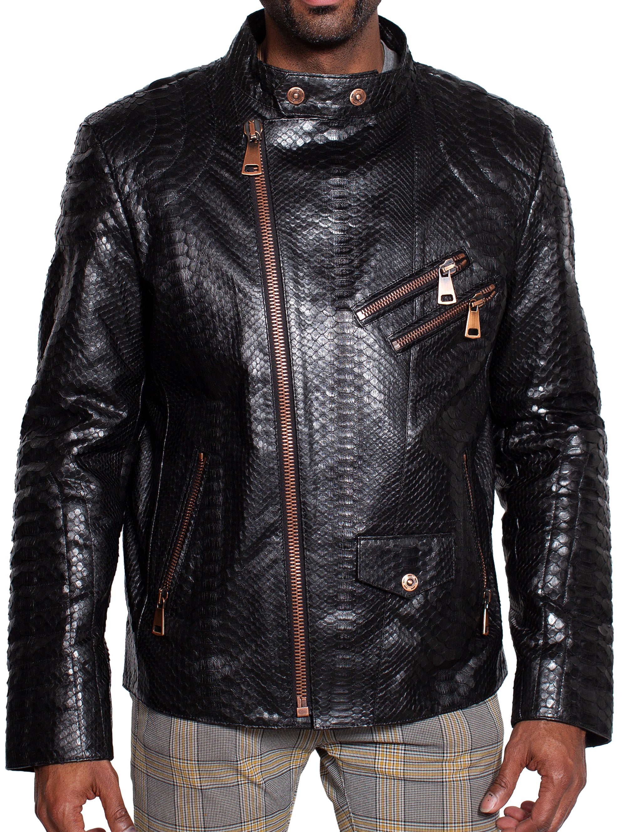 Python Biker Black Leather Jacket