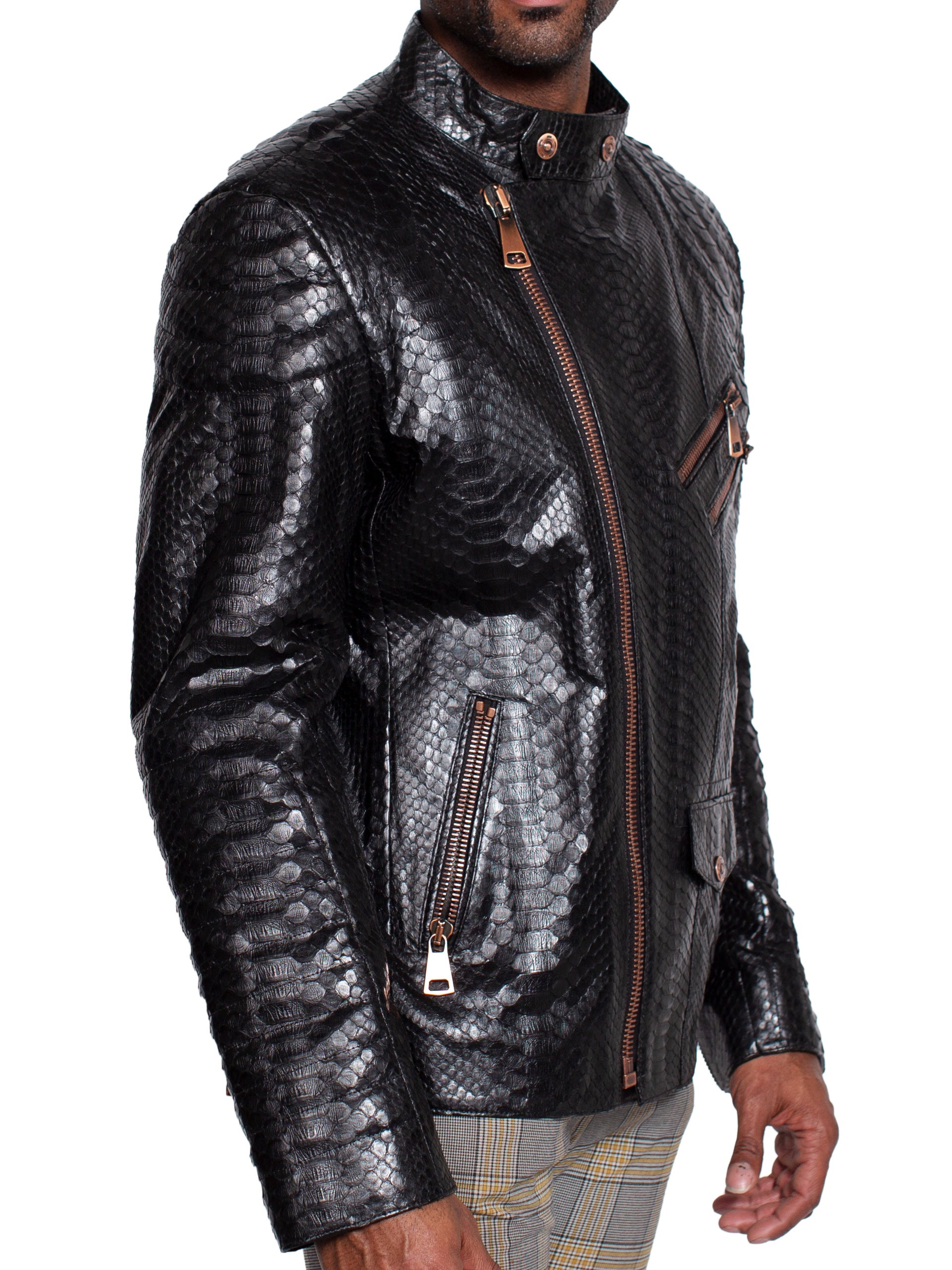 Python Biker Black Leather Jacket