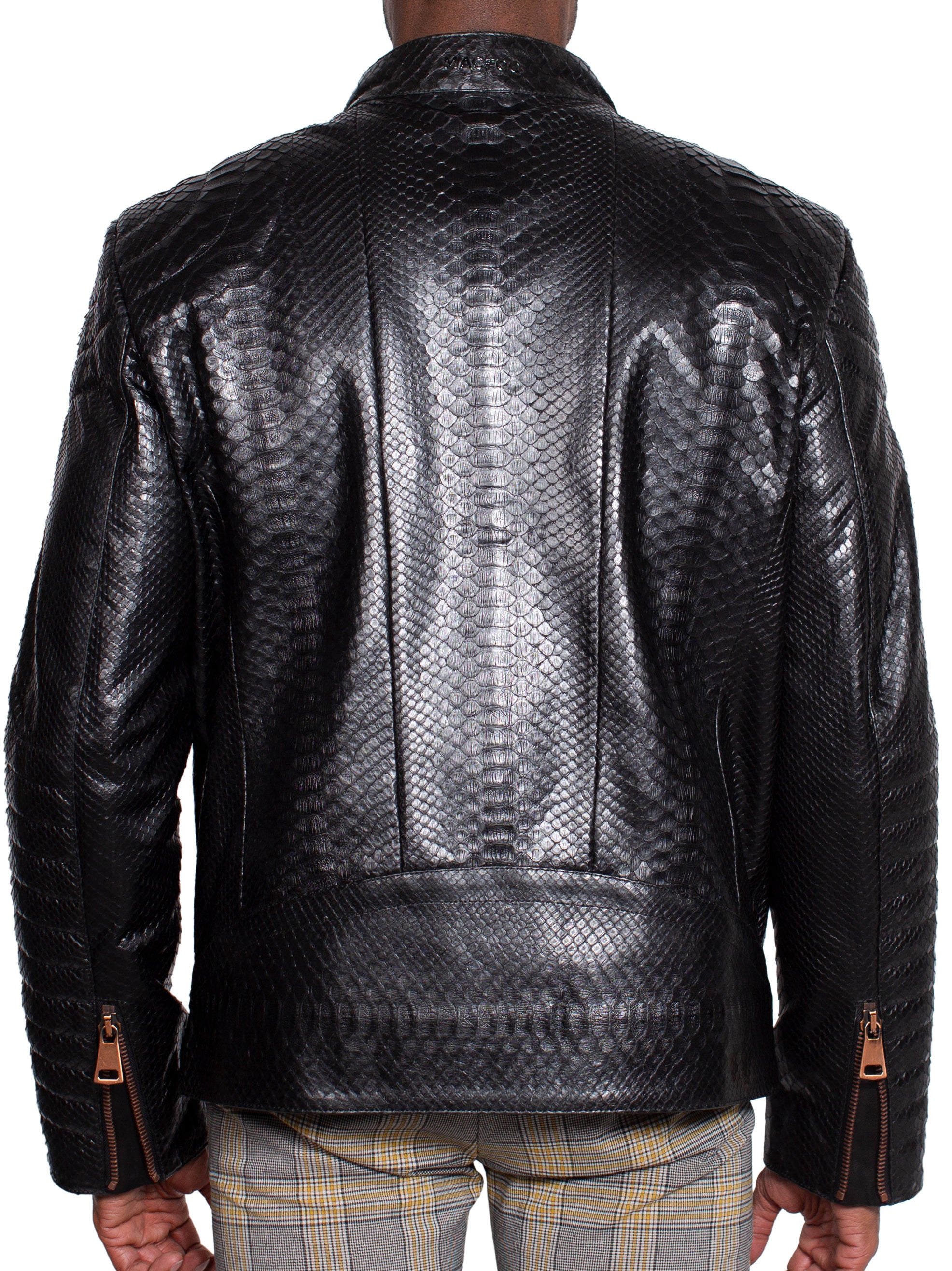 Python Biker Black Leather Jacket