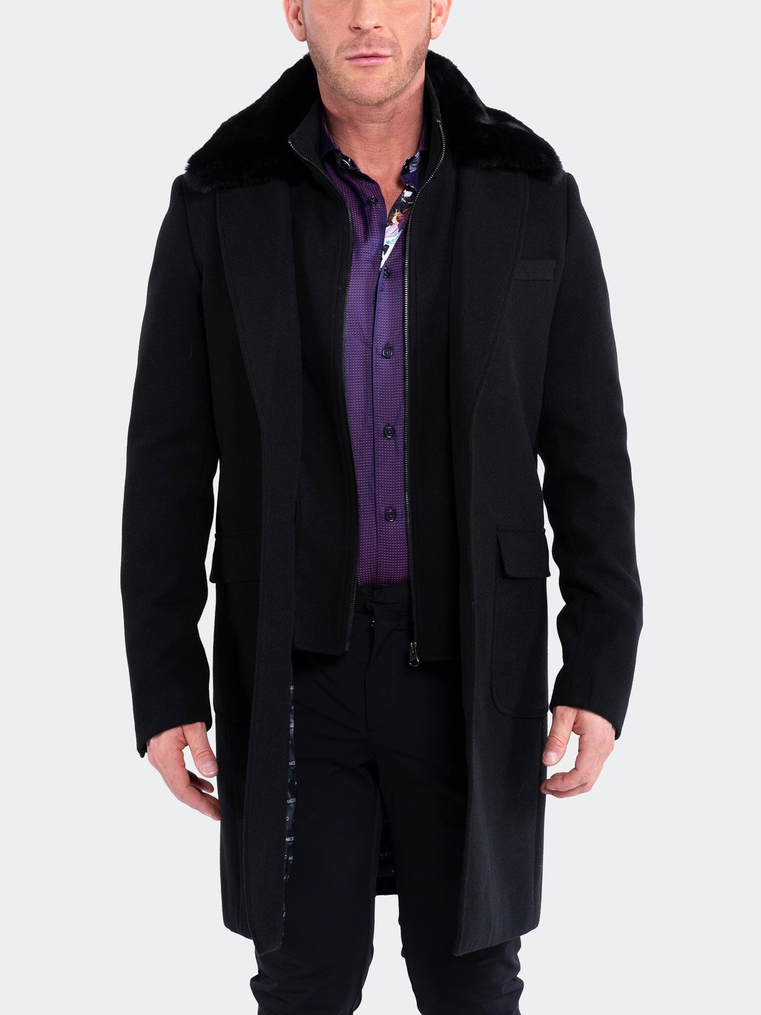 KingFur Black Peacoat Jacket