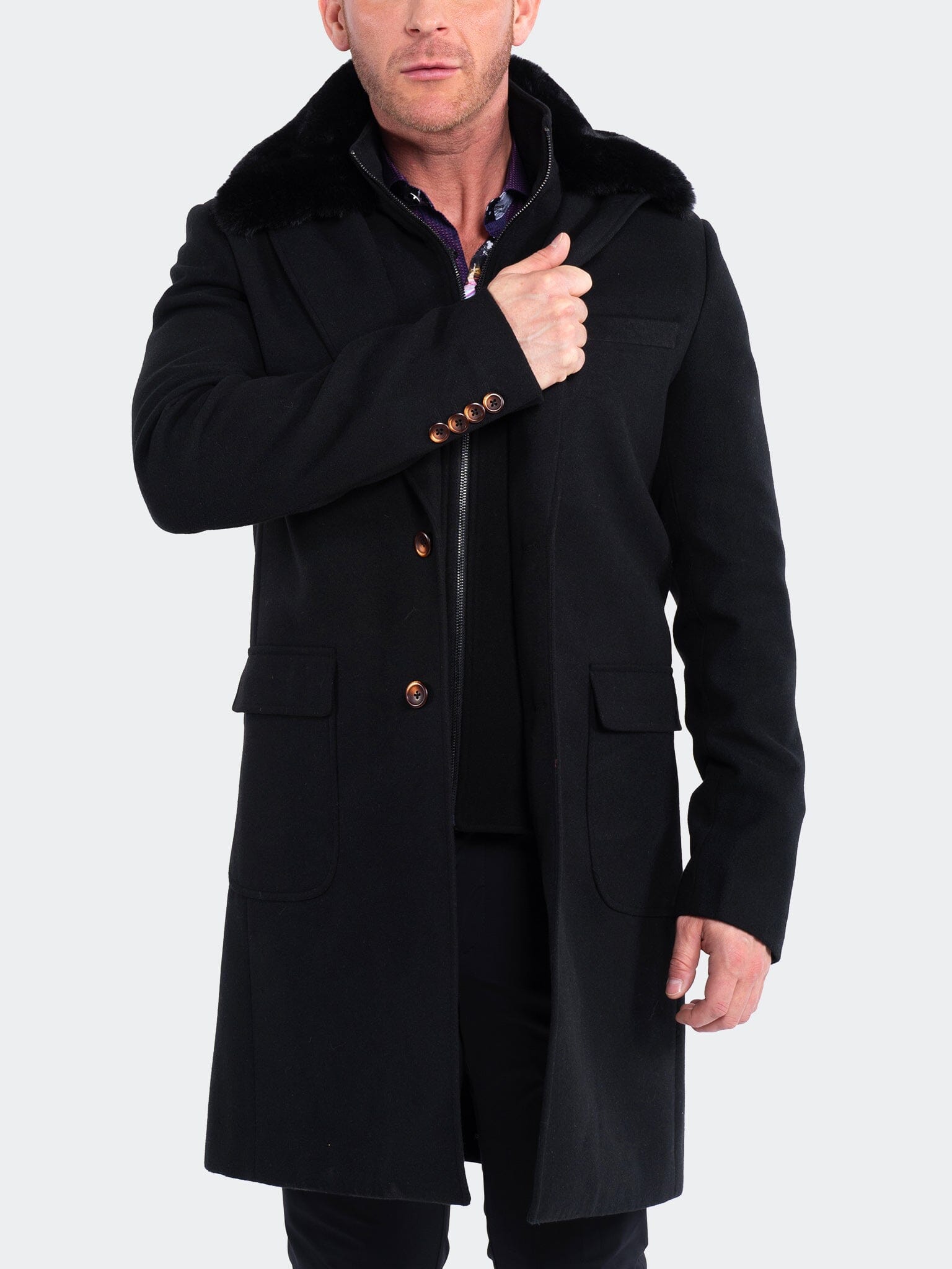 KingFur Black Peacoat Jacket