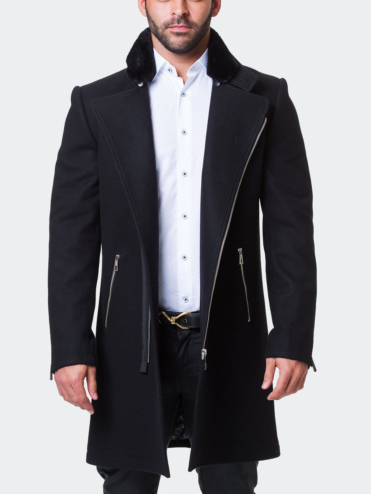 Black Peacoat with Zip Detail