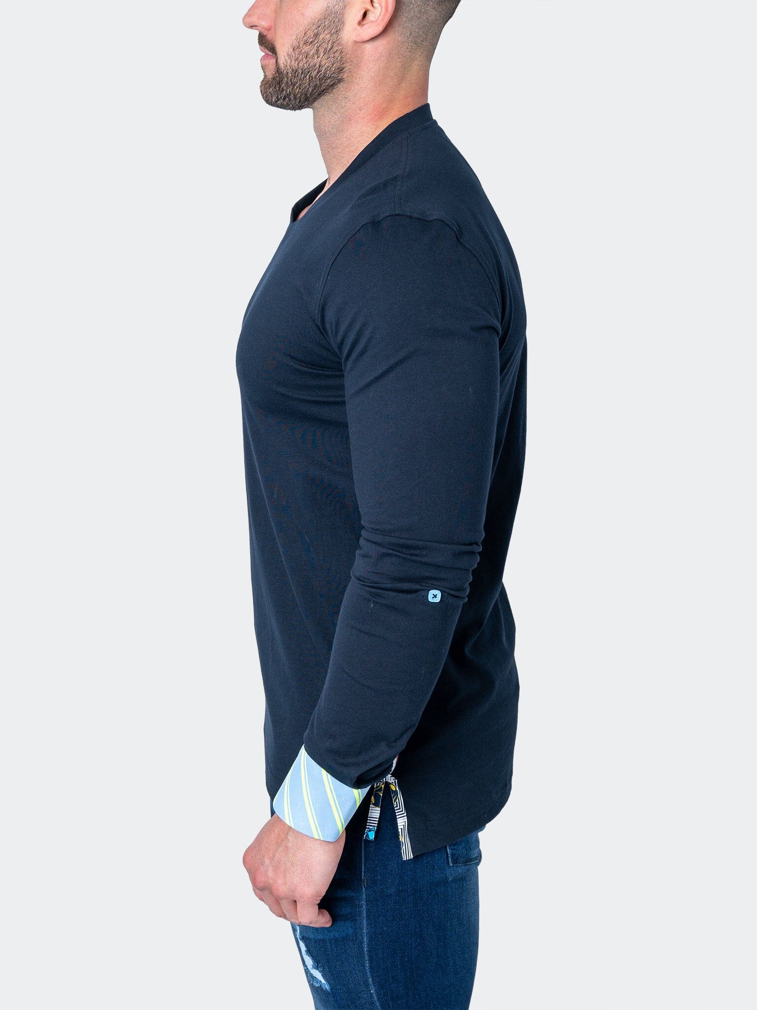 Edison Solid Navy V-Neck Shirt