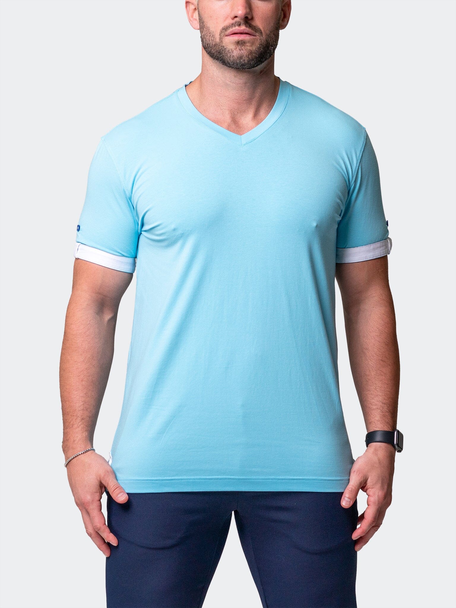Vivaldi Solid Camo Light Blue V-Neck