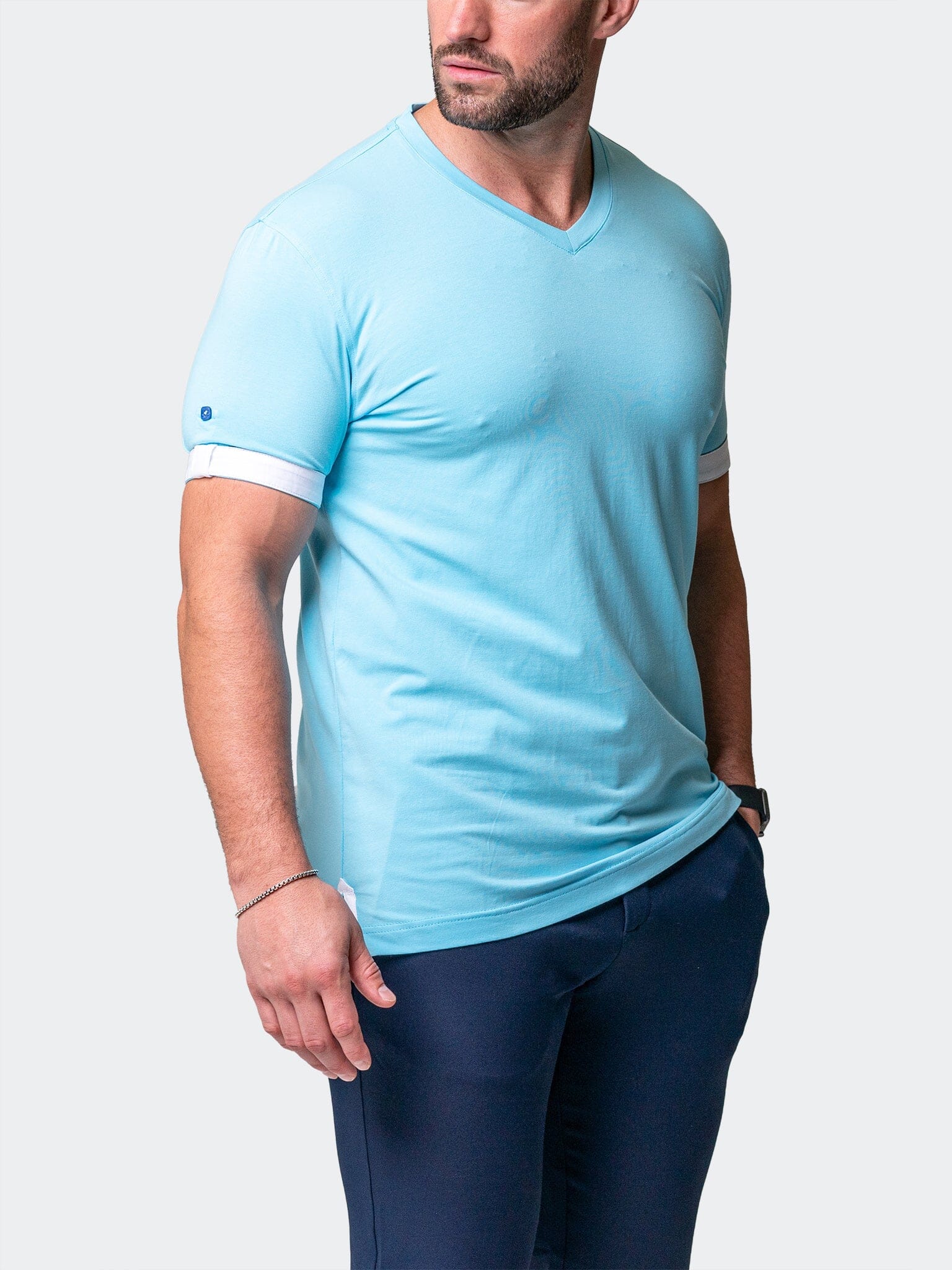 Vivaldi Solid Camo Light Blue V-Neck