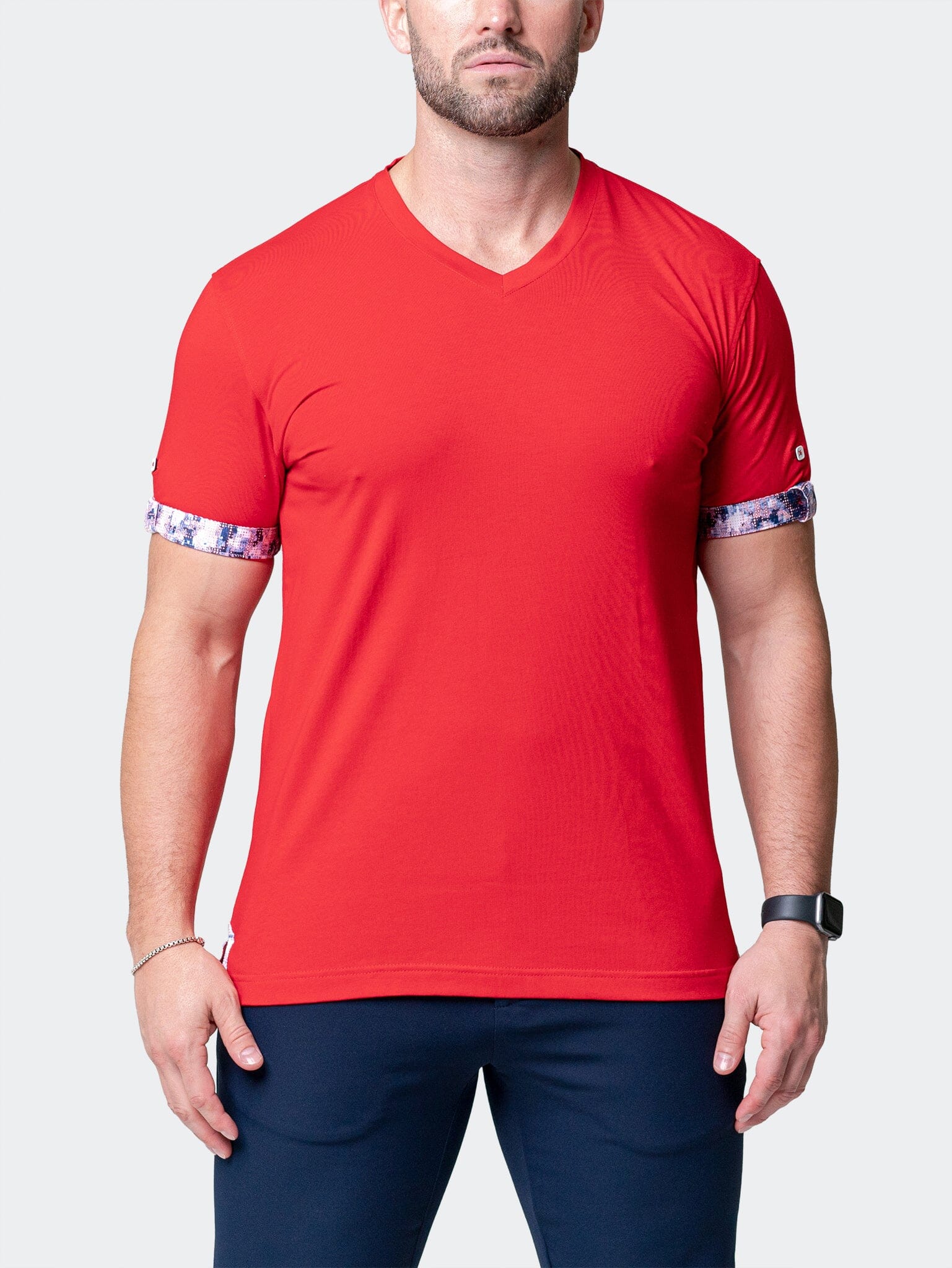 Vivaldi Solid Ripple Red V-Neck