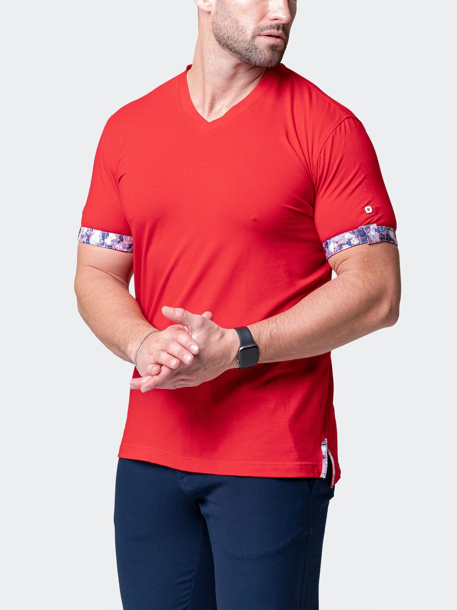 Vivaldi Solid Ripple Red V-Neck