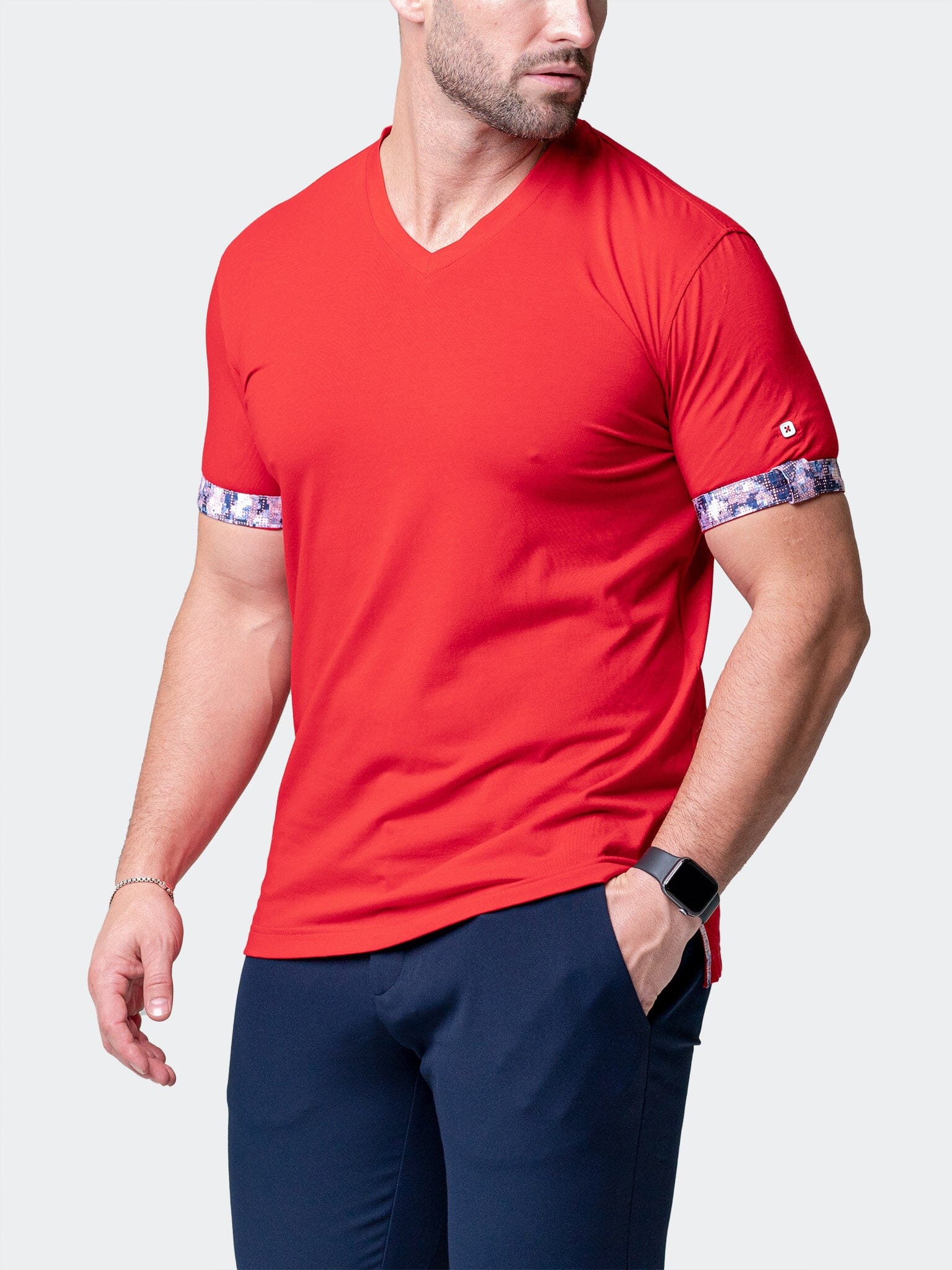 Vivaldi Solid Ripple Red V-Neck