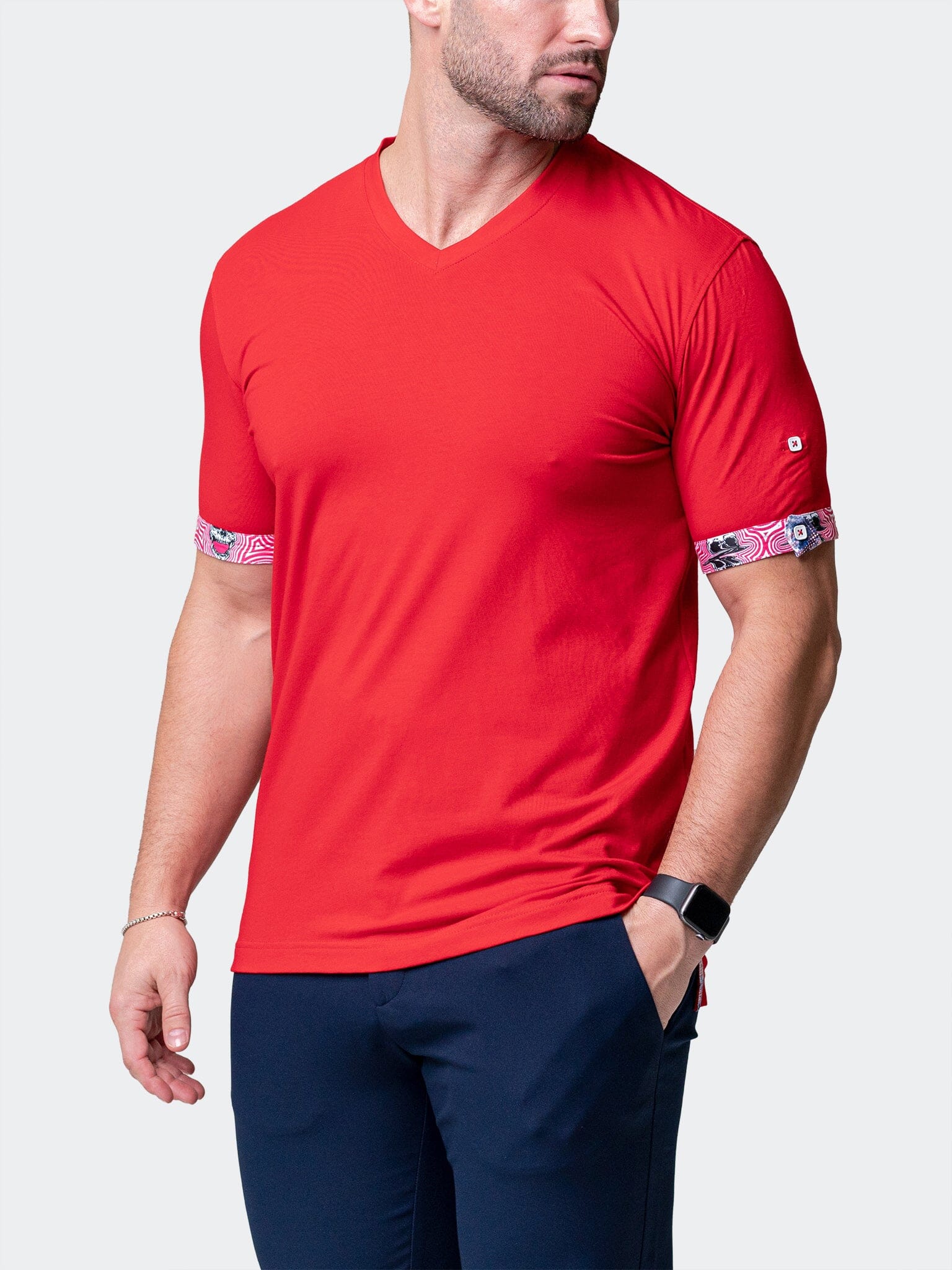 Vivaldi Solid Ripple Red V-Neck