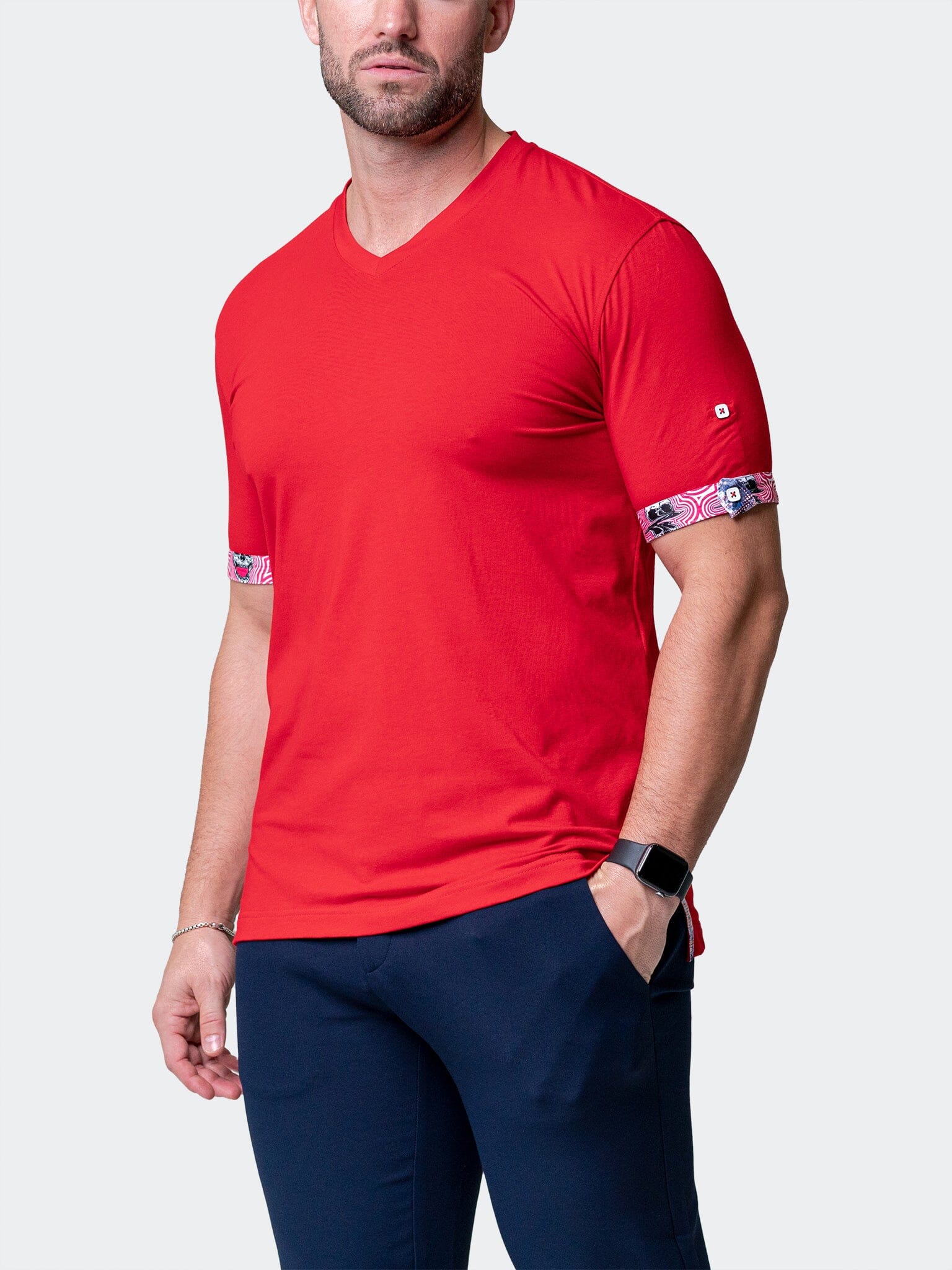 Vivaldi Solid Ripple Red V-Neck