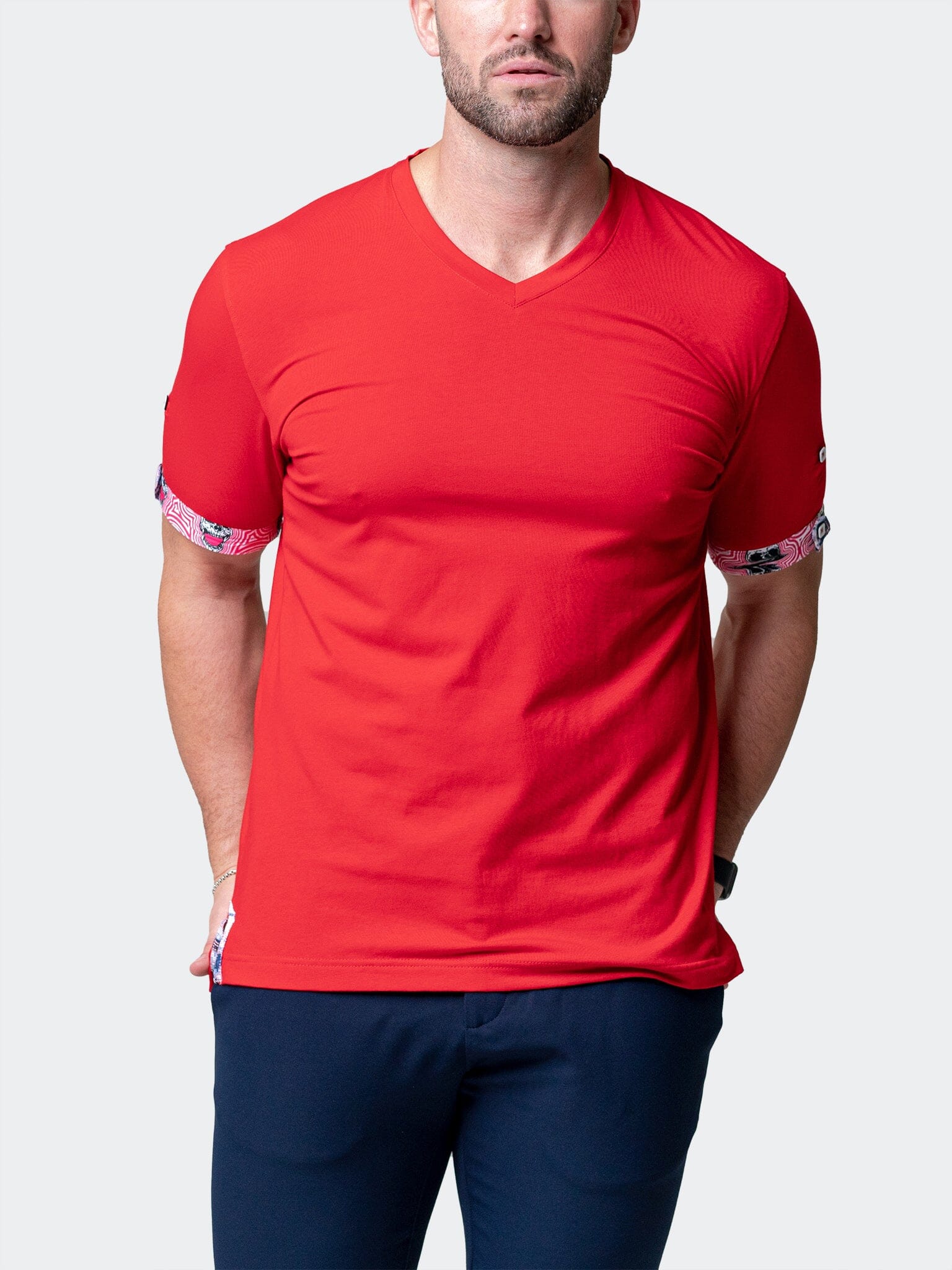 Vivaldi Solid Ripple Red V-Neck
