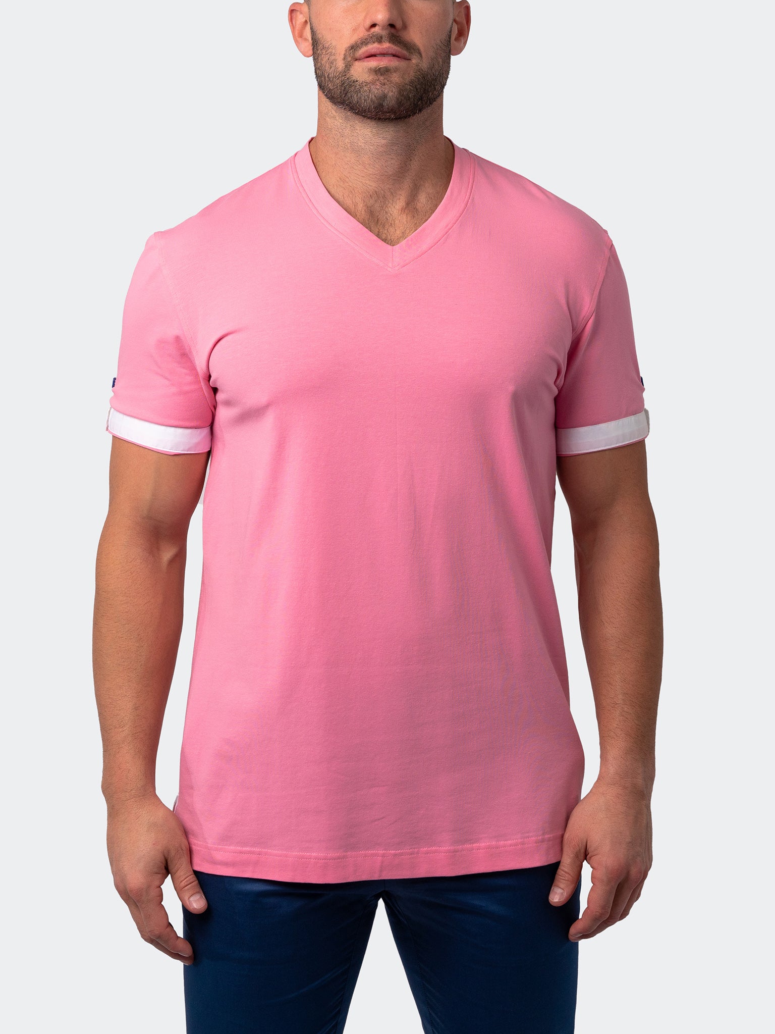 Vivaldi Solid Flower Pink V-Neck Tee