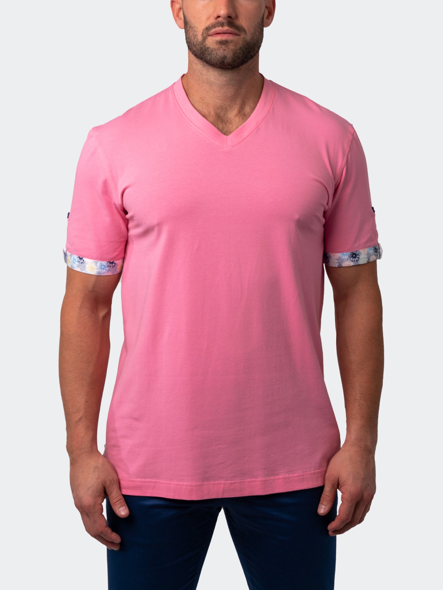 Vivaldi Solid Flower Pink V-Neck Tee