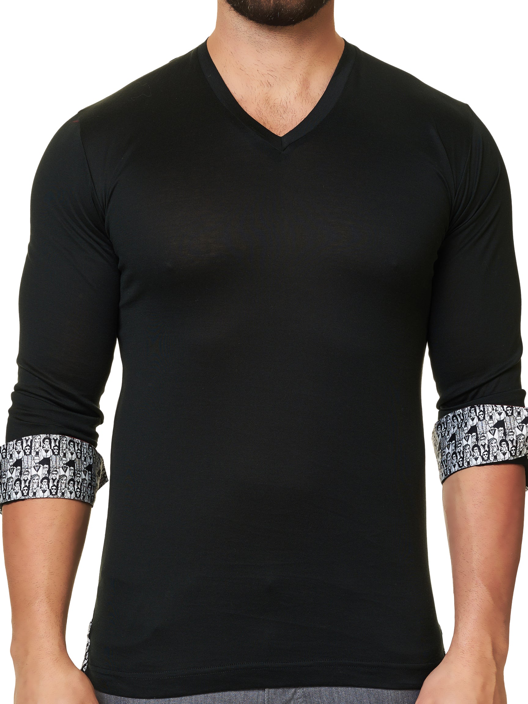 Perm V Neck L Solid Black